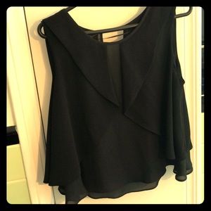 Black sleeveless draped top, flirty double-layer